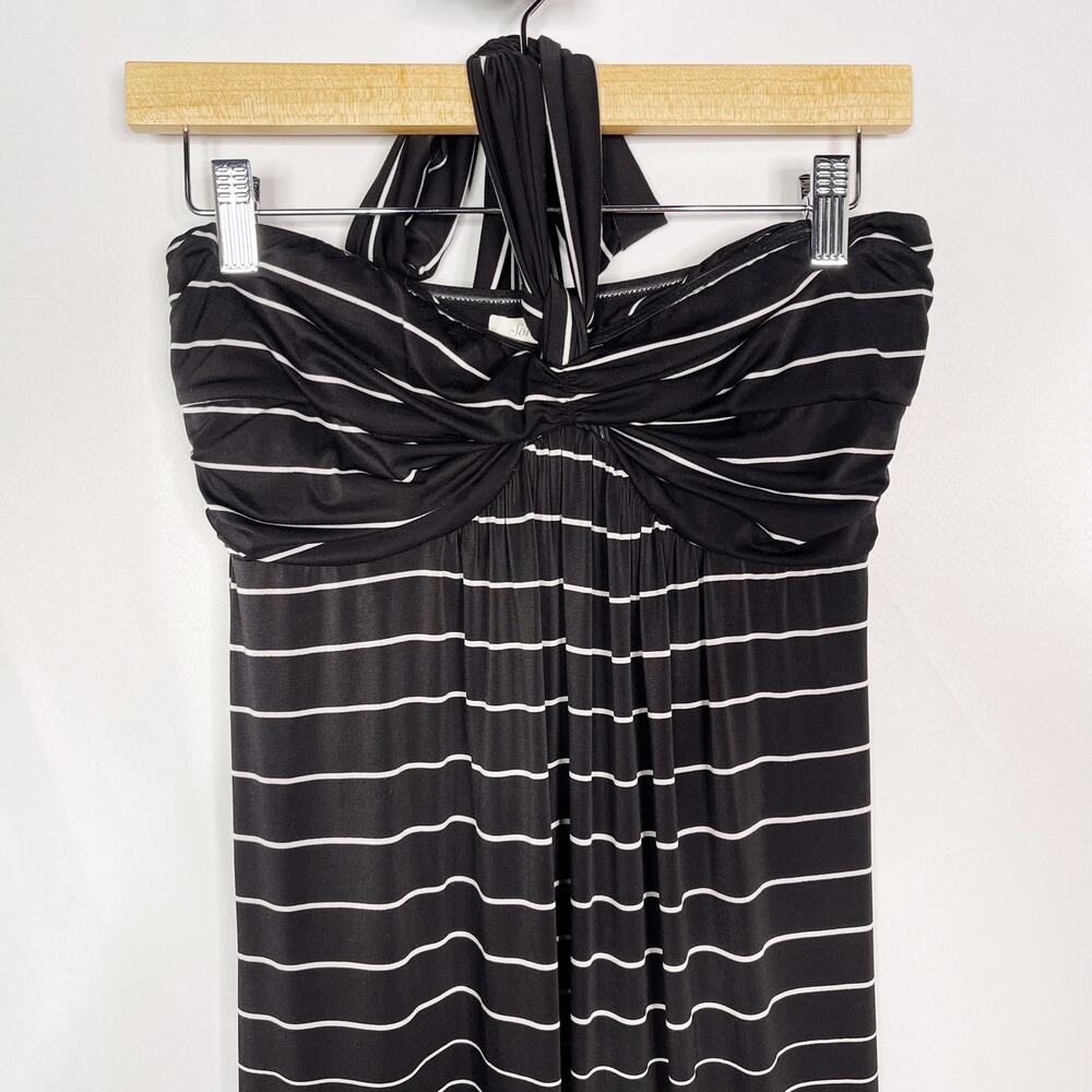 Soma Medium M Black White Striped Halter Neck Maxi Dress Jersey Soft Casual - Picture 3 of 14